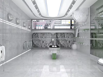 Futuristic Modern Bathroom Interior With Marble Walls Glass Partitions And Sleek Washbasin 3d model