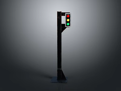 Black Pole Traffic Light Structure On Urban Street With Red Yellow Green Lights 3d model