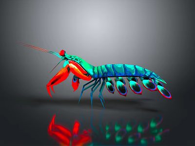 Vibrant 3D Rendered Lobster With Red Claws Blue Body And Iridescent Glow Details 3d model