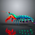 Vibrant 3D Rendered Lobster With Red Claws Blue Body And Iridescent Glow Details
