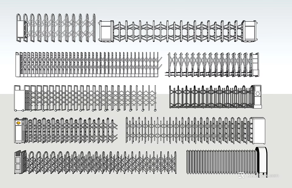 Various Retractable Gate Designs With Metal Railings And Foldable Structures 3d model 