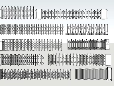 Various Retractable Gate Designs With Metal Railings And Foldable Structures 3d model