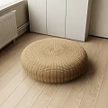 Round Woven Stool In Room Interior With Wooden Floor And White Cabinet