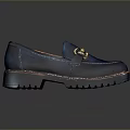 Stylish Navy Blue Loafers With Golden Buckle And Thick Sole For Daily Fashion Wear