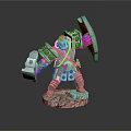 Detailed 3D Warrior Model With Armor Hammer Shield And Stone Base