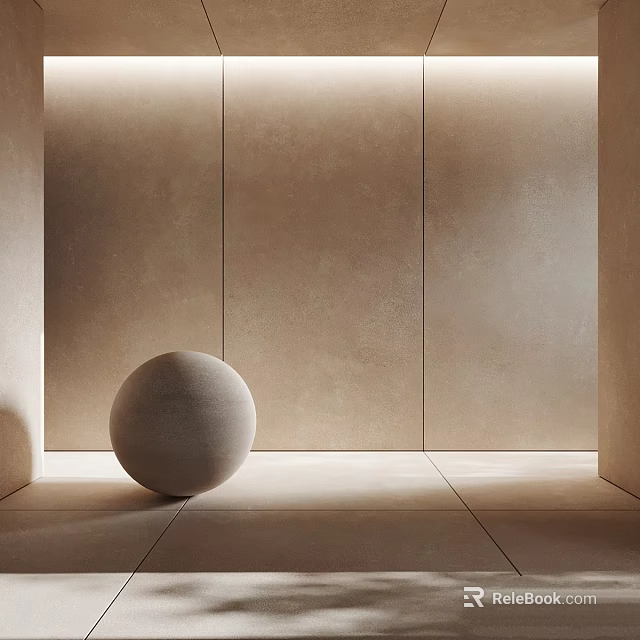 Beige Room Interior Components With Walls Floor And Decorative Sphere 3d model 