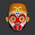 Traditional Monkey King Mask With Red Gold Decorative Facial Features And White Patterns