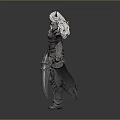 Fantasy Armored Warrior With White Hair Horned Helmet And Dual Scimitars