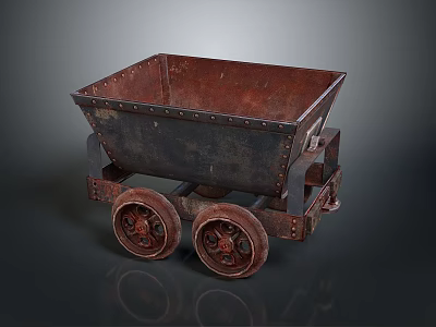 Rusty Old Metal Mine Cart With Two Wheels And Vintage Design Features 3d model