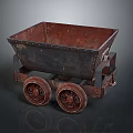 Rusty Old Metal Mine Cart With Two Wheels And Vintage Design Features