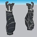 Stylish Black Golf Bag With White Stripe Accents And Golf Clubs For Sports Equipment