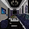 KTV Interior Design With Modern Sofas Coffee Table Chandeliers And TV 3d model