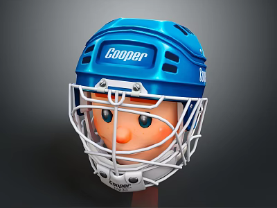 Blue Cooper Kids Helmet With Cartoon Face Design And Safety Cage Grill 3d model