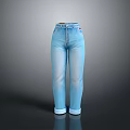 Light Blue Straight Leg Jeans With Cuffed Hem And Belted Waist Design