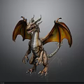 Mythical Dragon With Spread Red Orange Wings White Horns And Scaled Body