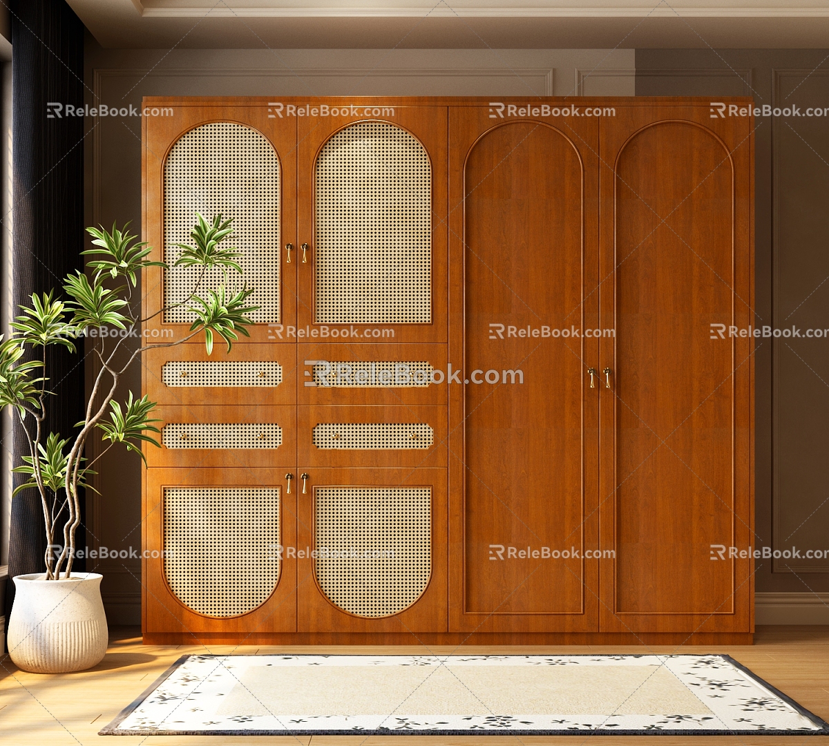 Modern Middle Ancient Wardrobe Wardrobe Plant Carpet 3d model