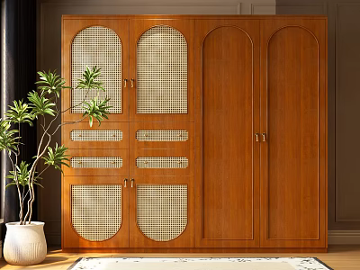 Modern Interior Wooden Wardrobe With Grid And Smooth Panel Door Design 3d model
