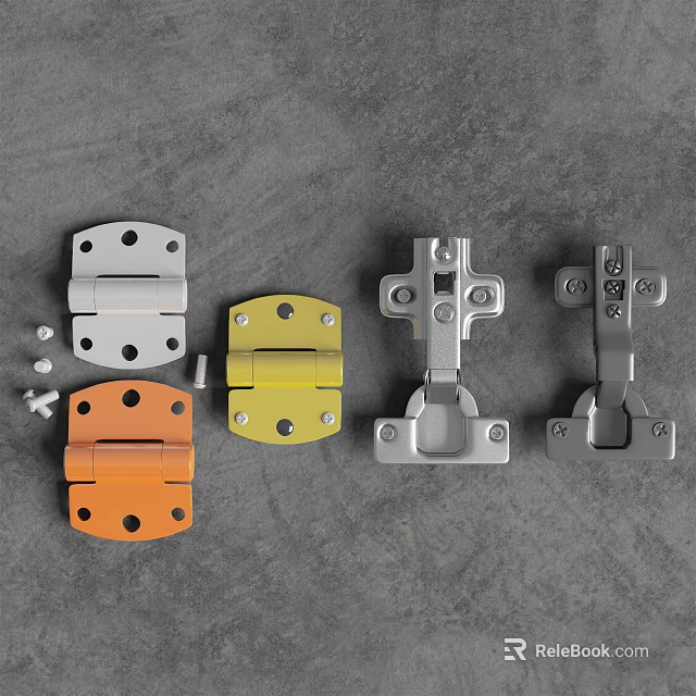 Various Metal Hinges With Different Colors Designs And Screw Accessories 3d model 