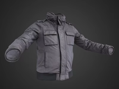 Gray Utility Jacket With Stand Collar And Multiple Pockets Design 3d model