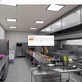 Professional Commercial Kitchen Interior With Stainless Steel Appliances Worktables And Fresh Ingredients