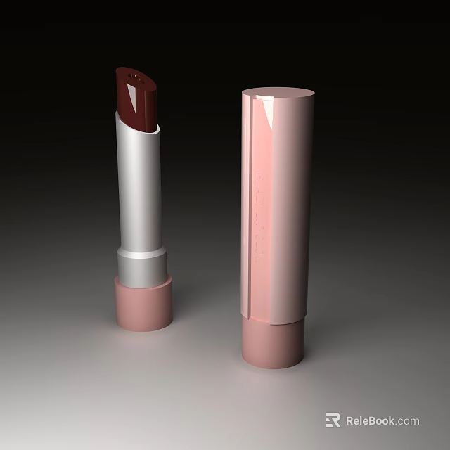 Stylish Pink Silver Lipstick With Brown Shade Open And Closed Case 3d model 