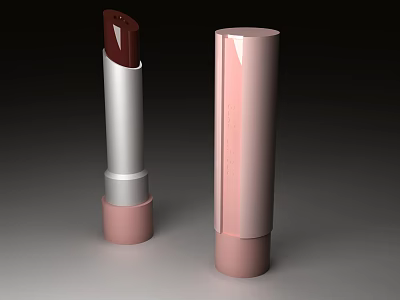 Stylish Pink Silver Lipstick With Brown Shade Open And Closed Case 3d model
