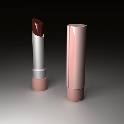 Stylish Pink Silver Lipstick With Brown Shade Open And Closed Case 3d model