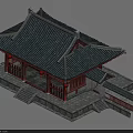 Traditional Chinese Ancient Architecture With Tiled Roof Overhanging Eaves Red Pillars And Hanging Lanterns