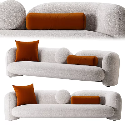 Modern Multi Seater Sofa With Soft Bouclé Upholstery And Orange Accent Pillows 3d model