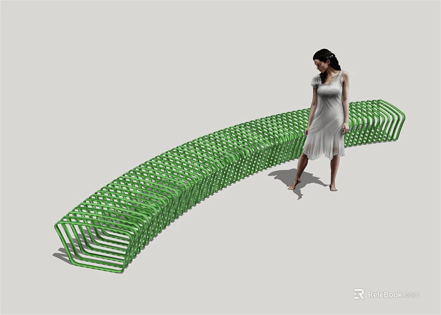 Green Curved Woven Structure Outdoor Bench With Modern Design And Comfort 3d model 