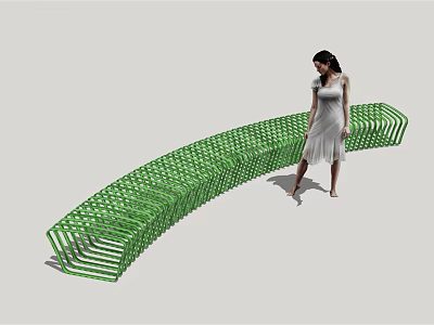 Green Curved Woven Structure Outdoor Bench With Modern Design And Comfort 3d model