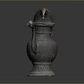 Traditional Metal Ewer With Carved Patterns Curved Spout Handle And Pierced Base