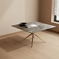 Square Marble Top Coffee Table with Metal Legs Black Bowl Glass Cup and Book