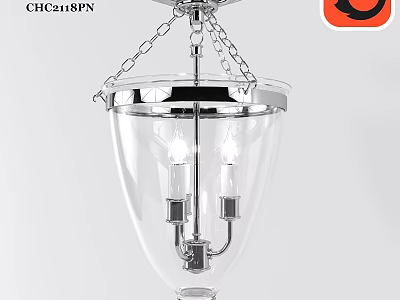 Modern Chrome Chandelier With Hanging Chain Metal Frame And Clear Glass Shade Featuring Two Bulbs 3d model