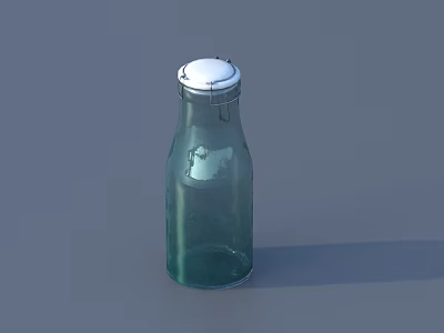 Green Glass Bottle With White Cap And Metal Clasp For Daily Use 3d model