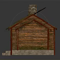 Exterior View Of Traditional Thatched House With Wooden Walls Chimney Windows And Door