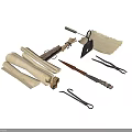 Vintage Handcraft Tools Collection With Scrolls Knife Tongs And Wooden Sticks