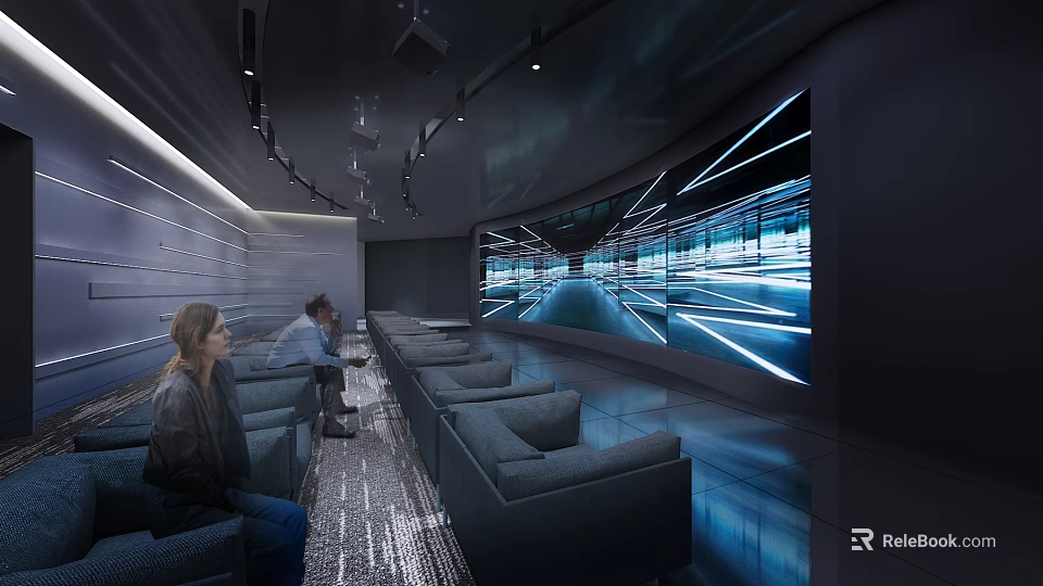 Modern Cinema With Comfortable Sofas And Large Screen 3d model 