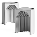 Modern Minimalist Stone Side Table With Arched Groove Texture And White Beige Design