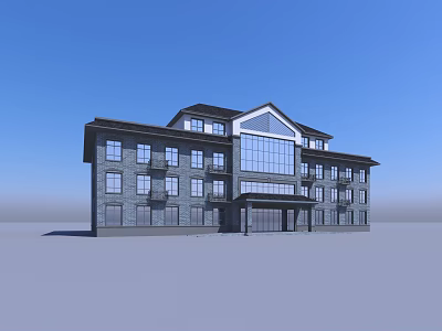 Multi Story Commercial Street Building With Gray Exterior Large Windows And Glass Facade 3d model