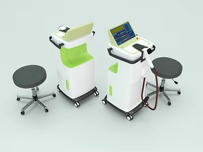 Mobile Medical Devices With Digital Display Green White Design And Stools 3d model