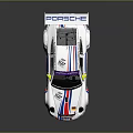 White Porsche 911 Racing Car With Red Blue Stripes Rear Wing And Coastal Sponsor Logos