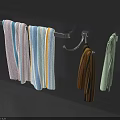 Colorful Striped Towels Hanging On Modern Bathroom Towel Rack And Hooks