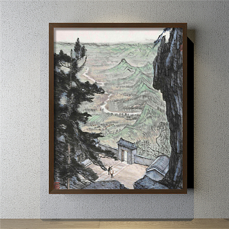 New Chinese Landscape Painting Black and White Hallway Landscape Decoration Painting 3d model