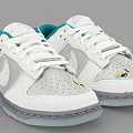 Stylish White Casual Sneakers With Teal Tongue Gray Swoosh Colorful Graphics And Translucent Sole