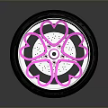 Car Wheel With Pink Accents Illuminated Star Shaped Design And Black Tire