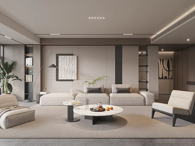 Modern Living Room Interior Design With Sectional Sofa Coffee Table Indoor Plant And Wall Art 3d model