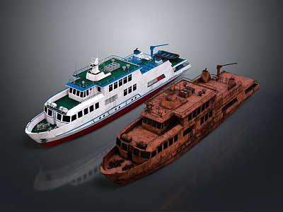 Old and New Water Transport Vessels With Modern White And Vintage Brown Designs 3d model