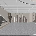 Modern Retail Showroom With Curved Ceiling Design Display Shelves And Terrazzo Floor