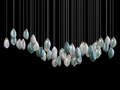 Modern Artistic Chandelier With Multiple Teardrop Shaped Blue And White Pendants Hanging 3d model